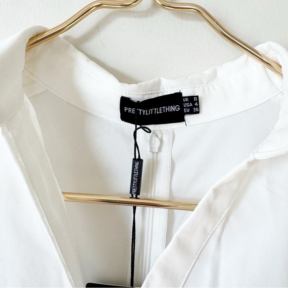NWT Prettylittlething White Gathered Midi Shirt Dress Balloon Sleeves 4 - Picture 10 of 11
